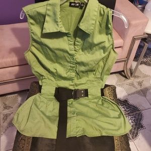 Apt 9 Button Frnt Sleeveless Belted Stretch Top XL